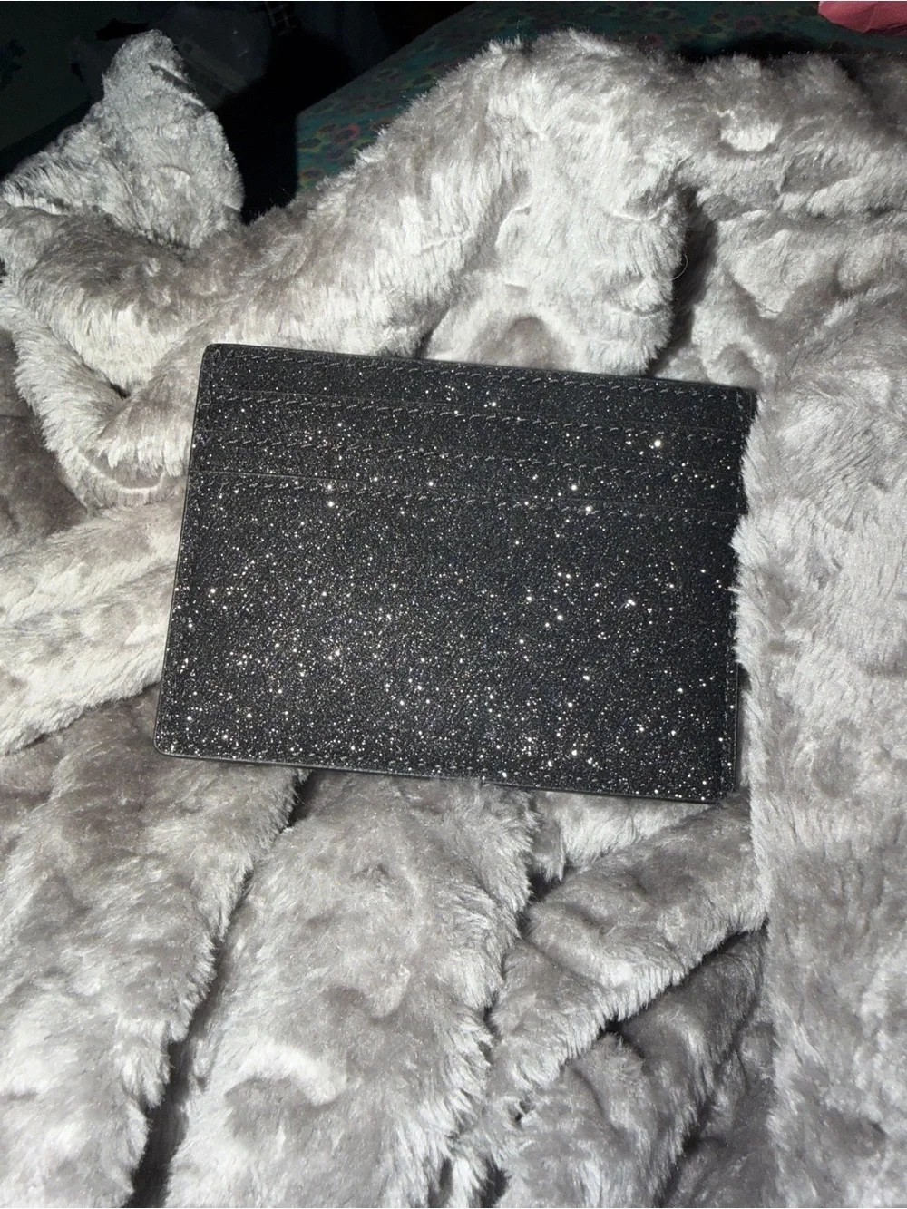 kate spade Black Glitter Card Holder with Gold Logo